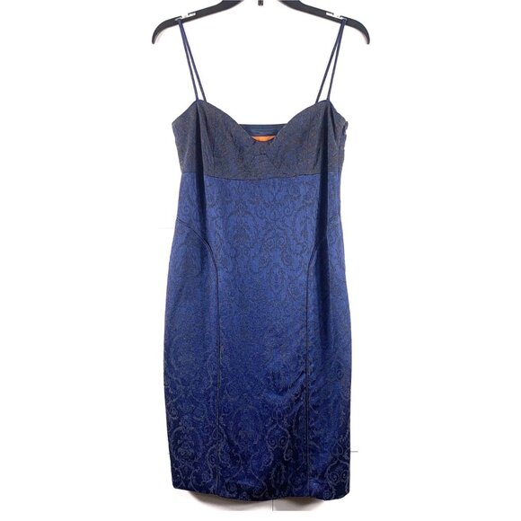VTG Y2K Cynthia Cynthia Steffe Blue Damask Sweetheart Neck Romantic Dress Size 6 - Picture 1 of 16